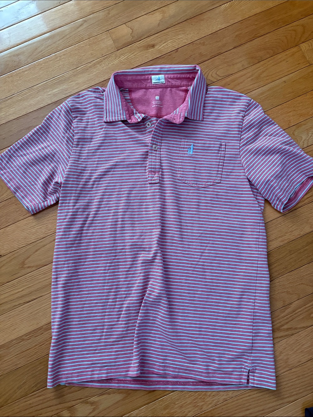 johnnie-O Pink and White Striped Kids Polo